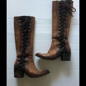 Freebird By Steven WYATT Brown Leather Lace Up Zip Knee High Boots Size 7 EUC!